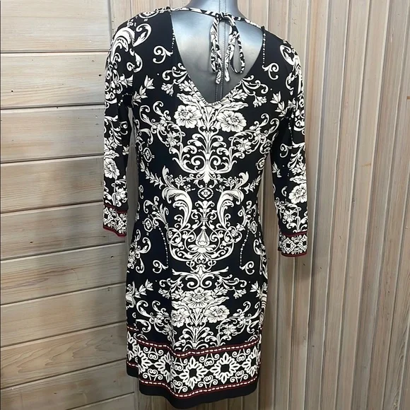 White House Black Market Black and White Sheath Dress with Cowl Neck - Picture 3 of 5